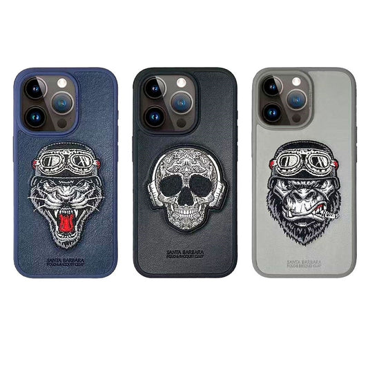 iPhone 15 Pro PATTI Series Genuine Santa Barbara Leather Case - Smoker/Thinker/Skull