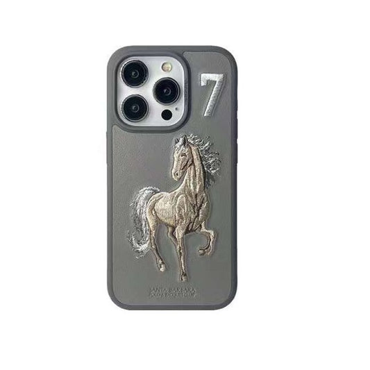 iPhone 15 Boris Series Santa Barbara Polo Racquet Club leather Case- Titanium Grey