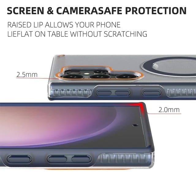 Samsung Galaxy S24 Ultra Matte Translucent Slim Magsafe Metal Rotating Ring Kickstand - Black