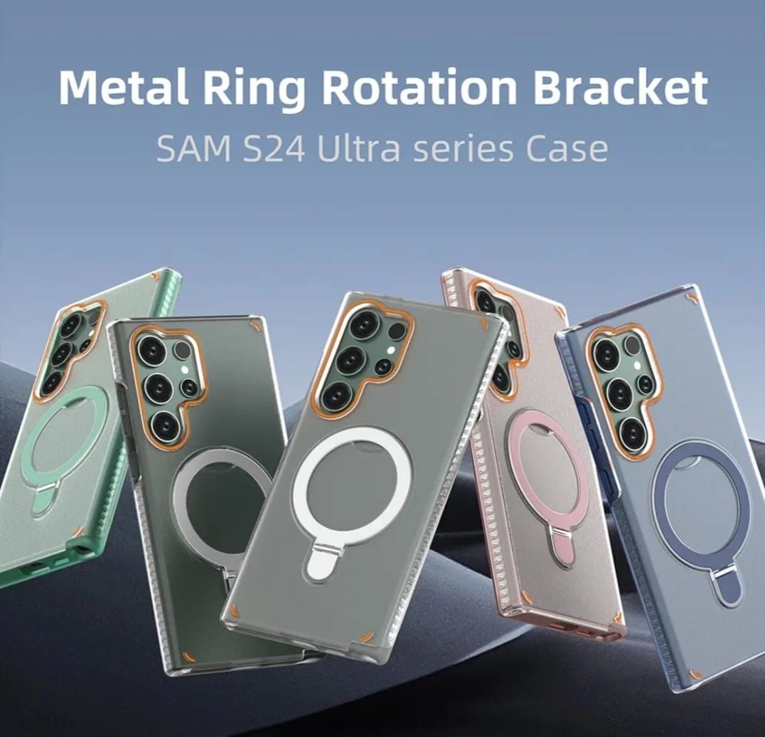 Samsung Galaxy S24 Ultra Matte Translucent Slim Magsafe Metal Rotating Ring Kickstand - Black