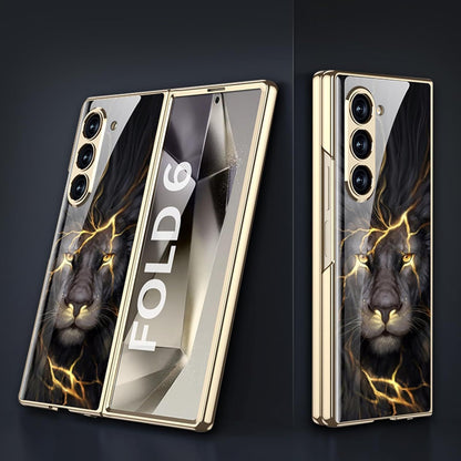 Samsung Galaxy Z Fold 6 Original GKK Glossy Lion Glass Case with Front Glass - Black Lion