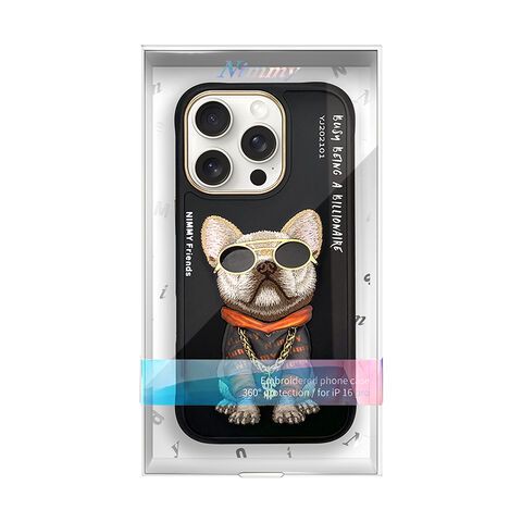 iPhone 16 Pro Max Nimmy 3D Embroidery Chain Swag Dog Case - Black