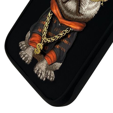 iPhone 16 Pro Max Nimmy 3D Embroidery Chain Swag Dog Case - Black