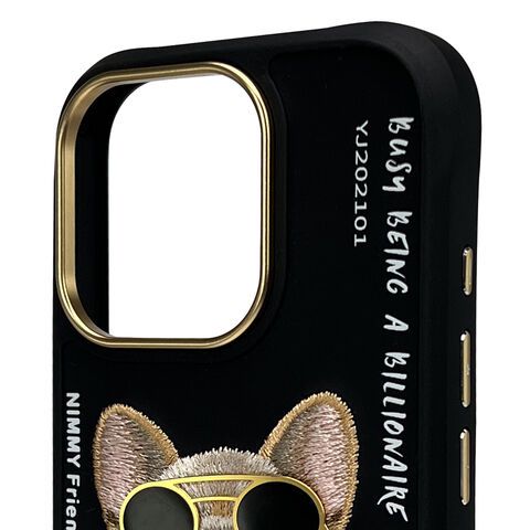 iPhone 16 Pro Max Nimmy 3D Embroidery Chain Swag Dog Case - Black