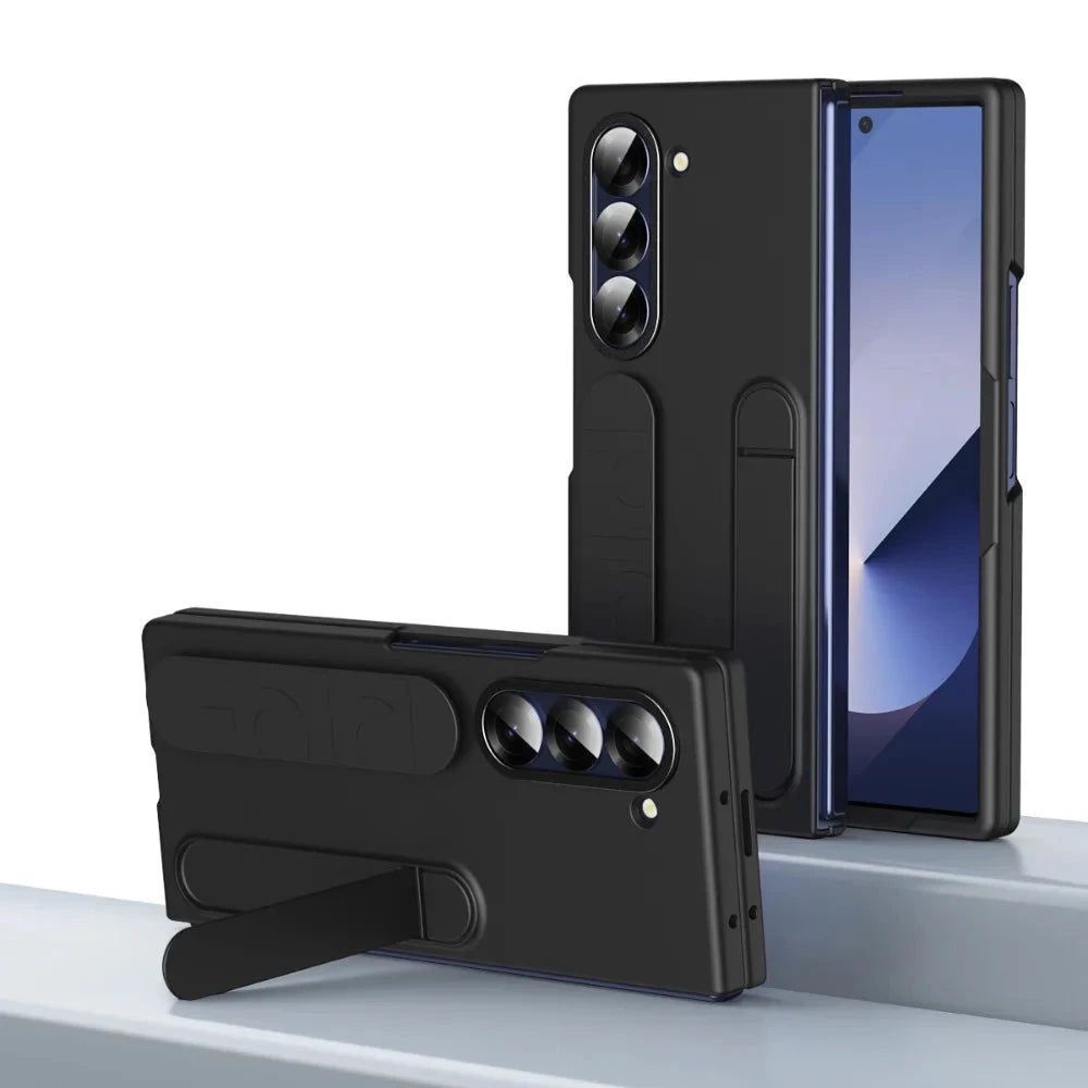 Samsung Galaxy Z Fold 5 Ultra Thin Silicon Case with Kickstand & Strip - Black