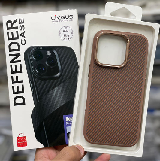 iPhone 16 Pro Max Luxury DEFENDER Carbon Pattern Shock Absorb Aramid Slim Case - Desert Brown