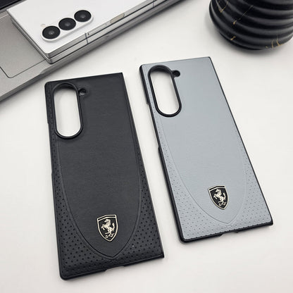 Samsung Galaxy Z Fold 6 Leather FR Logo Case Sport Car Design - Lilac / Black