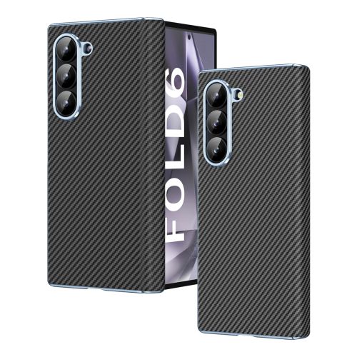 Samsung Galaxy Z Fold 6 Leather Carbon Textured Electroplated Case with Hinge Protection & Front Glass