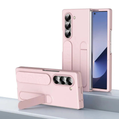 Samsung Galaxy Z Fold 6 Ultra Thin Silicon Case with Kickstand & Strip - Pink