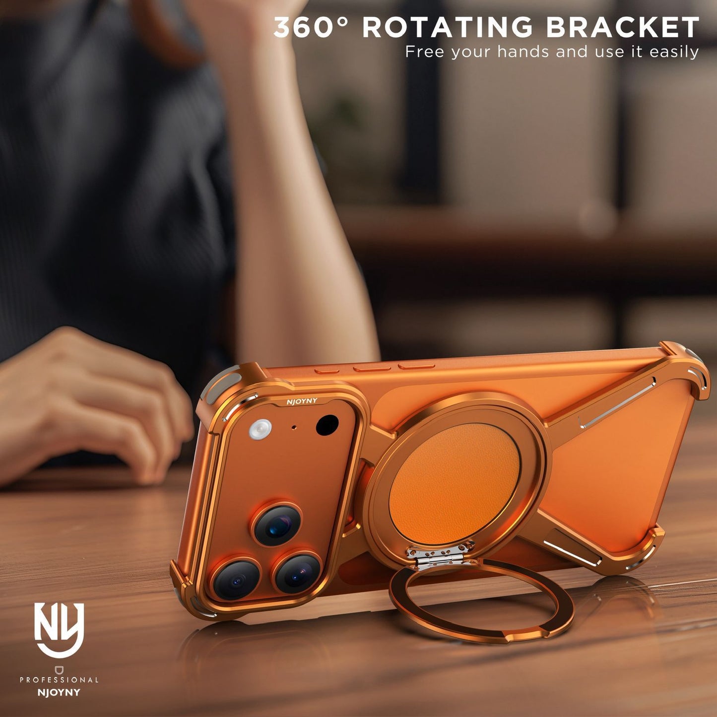 iPhone 17 Pro Max Metal X-Shape Frameless Bumper Case 360° Rotatable Stand with Magsafe - Orange