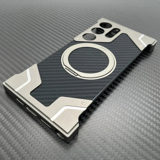 Samsung Galaxy S25 Ultra Metal Case, Frameless Shockproof Bumper Magsafe with 360° Rotatable Ring Kickstand - Titanium