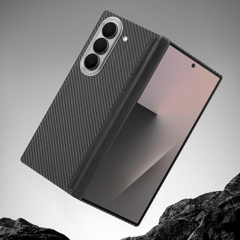 Samsung Galaxy Z Fold6 Slim Carbon Case, 0.6mm Thin Carbon Fiber Case with Magsafe, Hinge Protection & Front Glass - Black