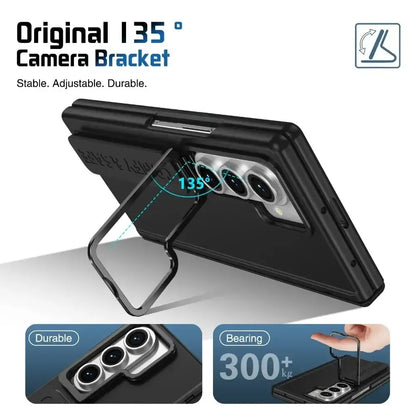 Samsung Galaxy Z Fold7 Matte Texture Hard PC Case with Hinge Protection and Silicon Strap and Inbuilt Front Glass - Black