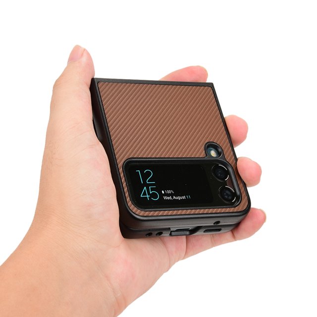 Samsung Galaxy Z Flip 4 Leather Carbon Fiber Slim Fit Case- Brown