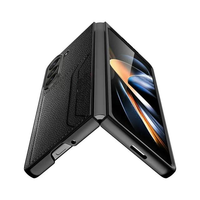 Samsung Galaxy Z Fold 5 Anti-Shock Card Holder Leather Case-Black