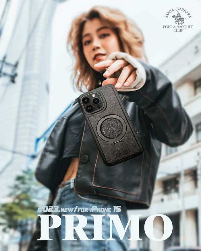 iPhone 15 Pro Primo Series Genuine Santa Barbara Leather Case- Black