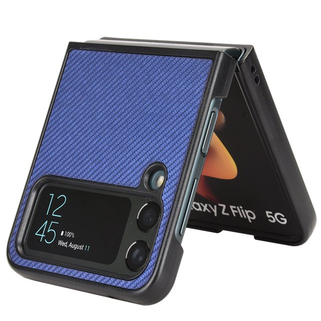 Samsung Galaxy Z Flip 3 Leather Carbon Fiber Slim Fit Case- Blue