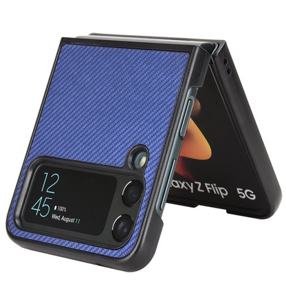 Samsung Galaxy Z Flip 3 Leather Carbon Fiber Slim Fit Case- Blue