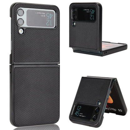 Samsung Galaxy Z Flip 4 Leather Carbon Fiber Slim Fit Case- Black