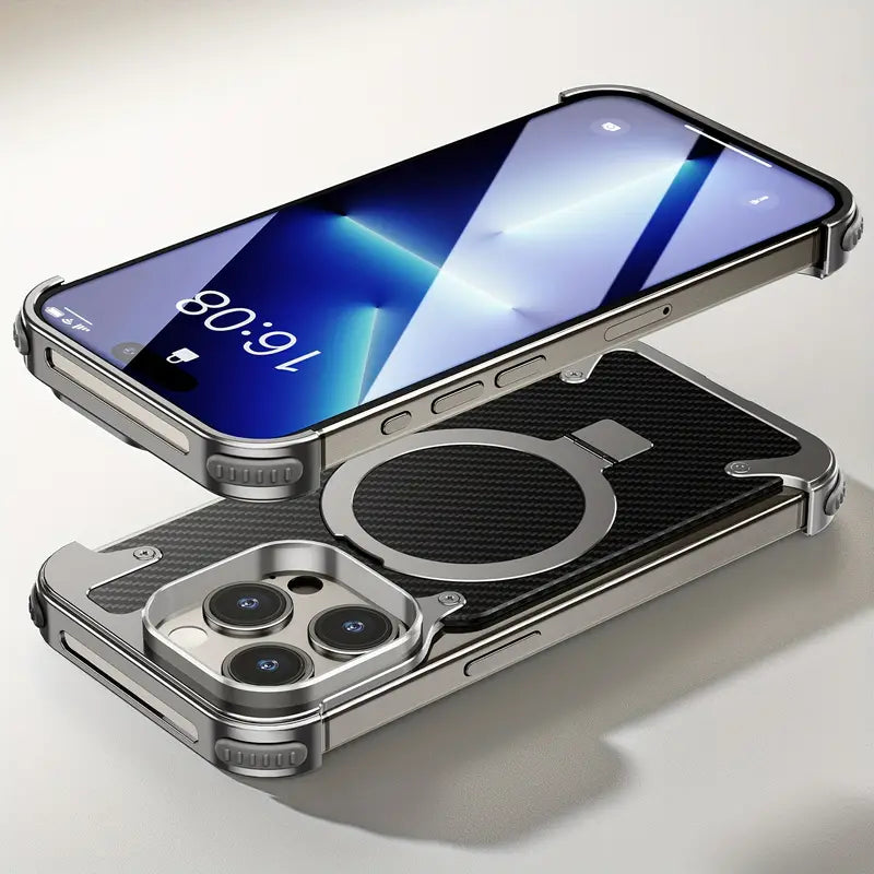 iPhone 15 Pro Max Premium Metal Semi frame Less Carbon Fibre Case Magnetic Ring with Magsafe