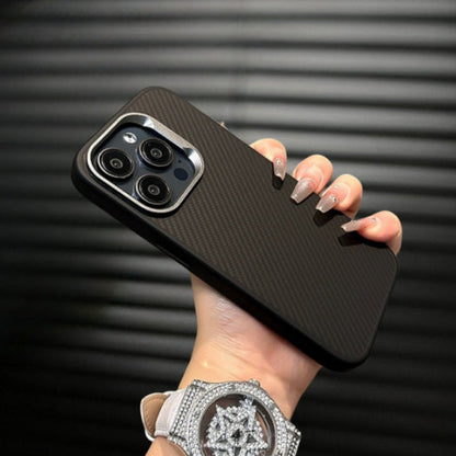 iPhone 14 Pro Max Shock Absorb Aramid Carban Pattern Slim Soft Case - Black / Grey