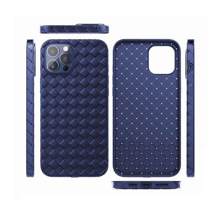 iPhone 15 Pro Max Luxury Weave Breathable Cooling Matte Soft Silicon Grid Case - Blue