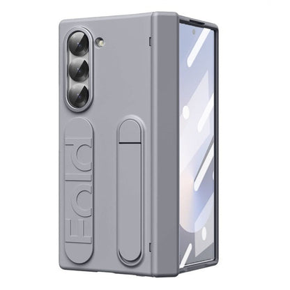 Samsung Galaxy Z Fold 6 Sleek Feel Silicon Case with Kickstand & Band Hinge Protection and in Built Front Glass - Grey