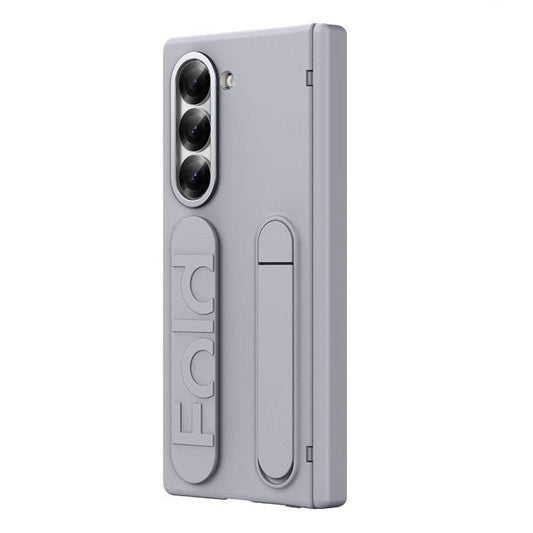 Samsung Galaxy Z Fold 6 Sleek Feel Silicon Case with Kickstand & Band Hinge Protection and in Built Front Glass - Grey