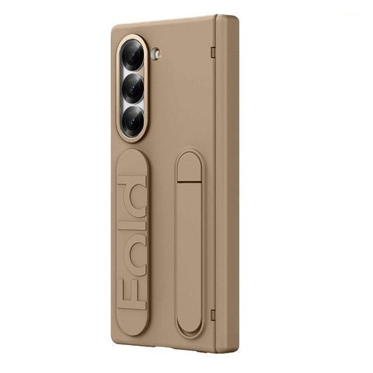 Samsung Galaxy Z Fold 6 Sleek Feel Silicon Case with Kickstand & Band Hinge Protection and in Built Front Glass - Sand