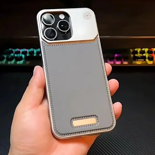 iPhone 15 Pro Max Super Slim AeroFLex Metal Frame Vegan Leather Case with Magsafe - Titanium Grey