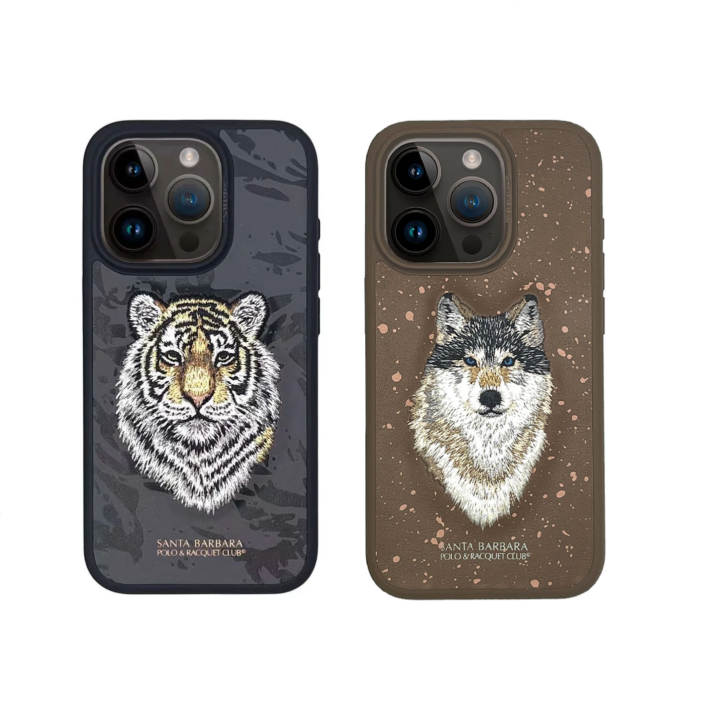 iPhone 15 Pro Santa Barbara Snow Leopard Embroidery Case Cover - Tiger / Wolf