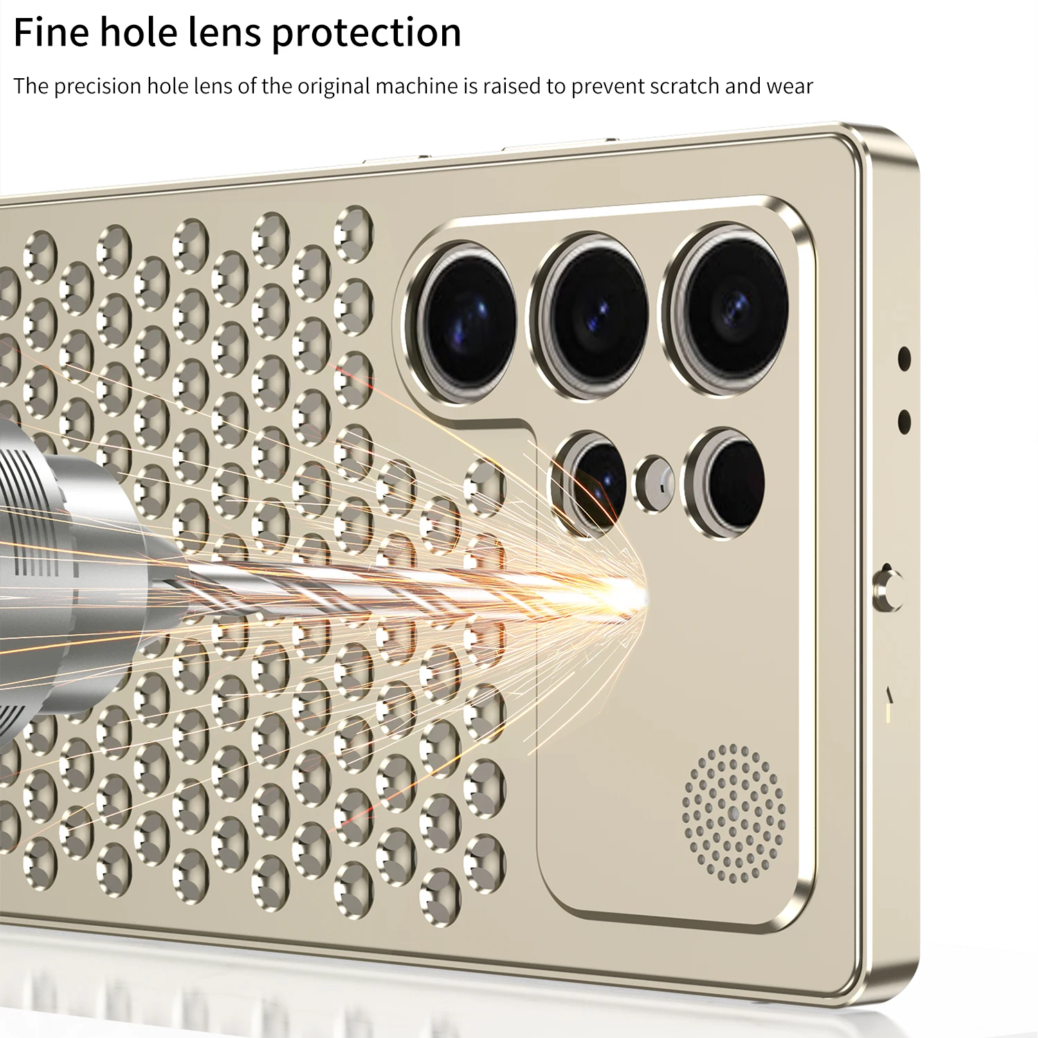 Samsung Galaxy S25 Ultra Metal Case, Aluminum Alloy Anti-Fall Heat Dissipation Case with Safety Lock - Gold