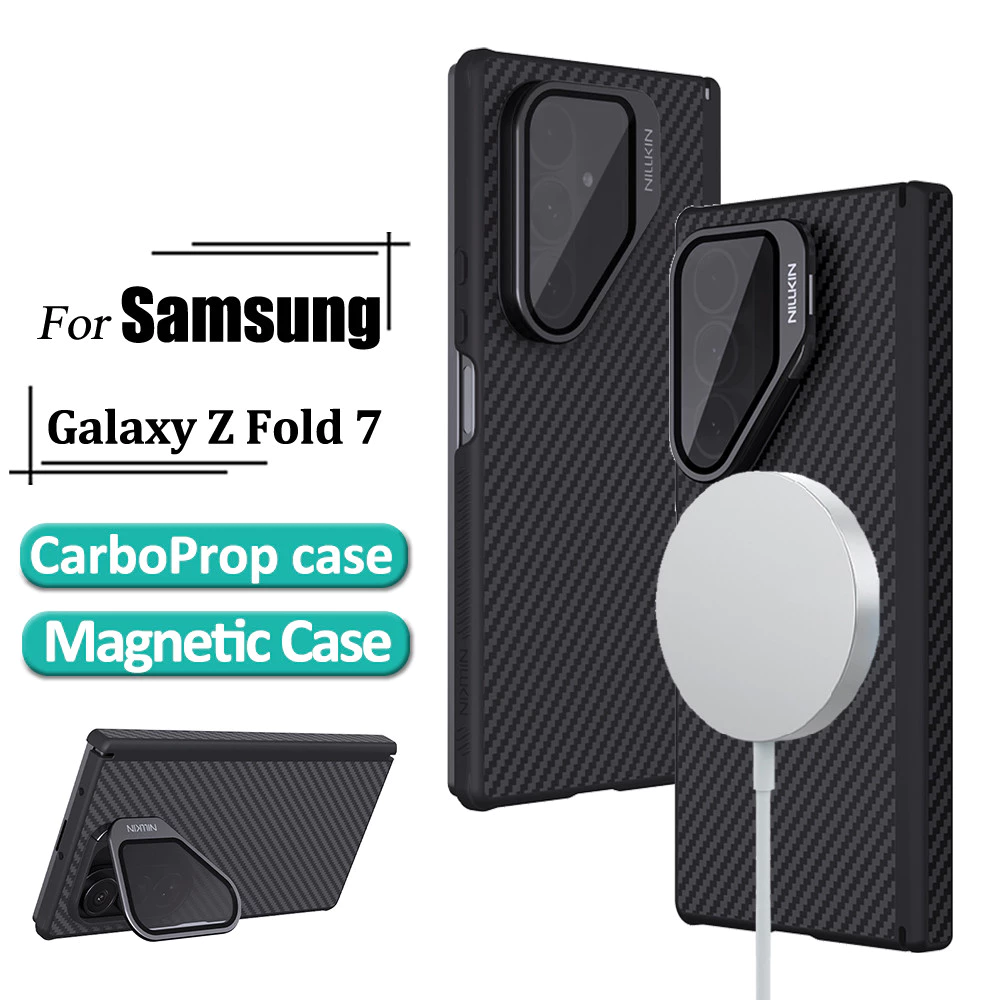 Samsung Galaxy Z Fold7 Nillkin Case, Carbon Aramid Fiber+TPU with Metal Camera Stand Magsafe - Black