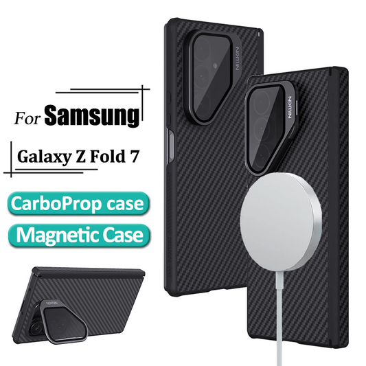 Samsung Galaxy Z Fold7 Nillkin Case, Carbon Aramid Fiber+TPU with Metal Camera Stand Magsafe - Black