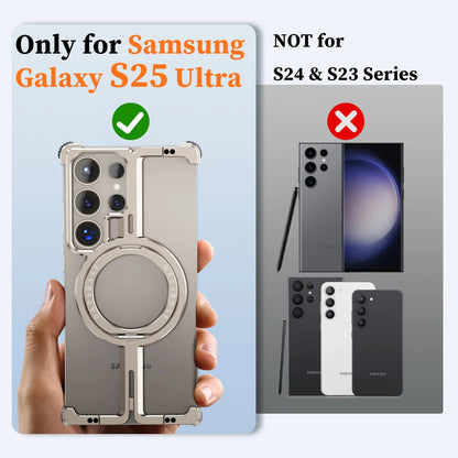 Samsung Galaxy S25 Ultra Metal Case, Frameless, Strong Magnetic Kickstand with MagSafe Case - Titanium