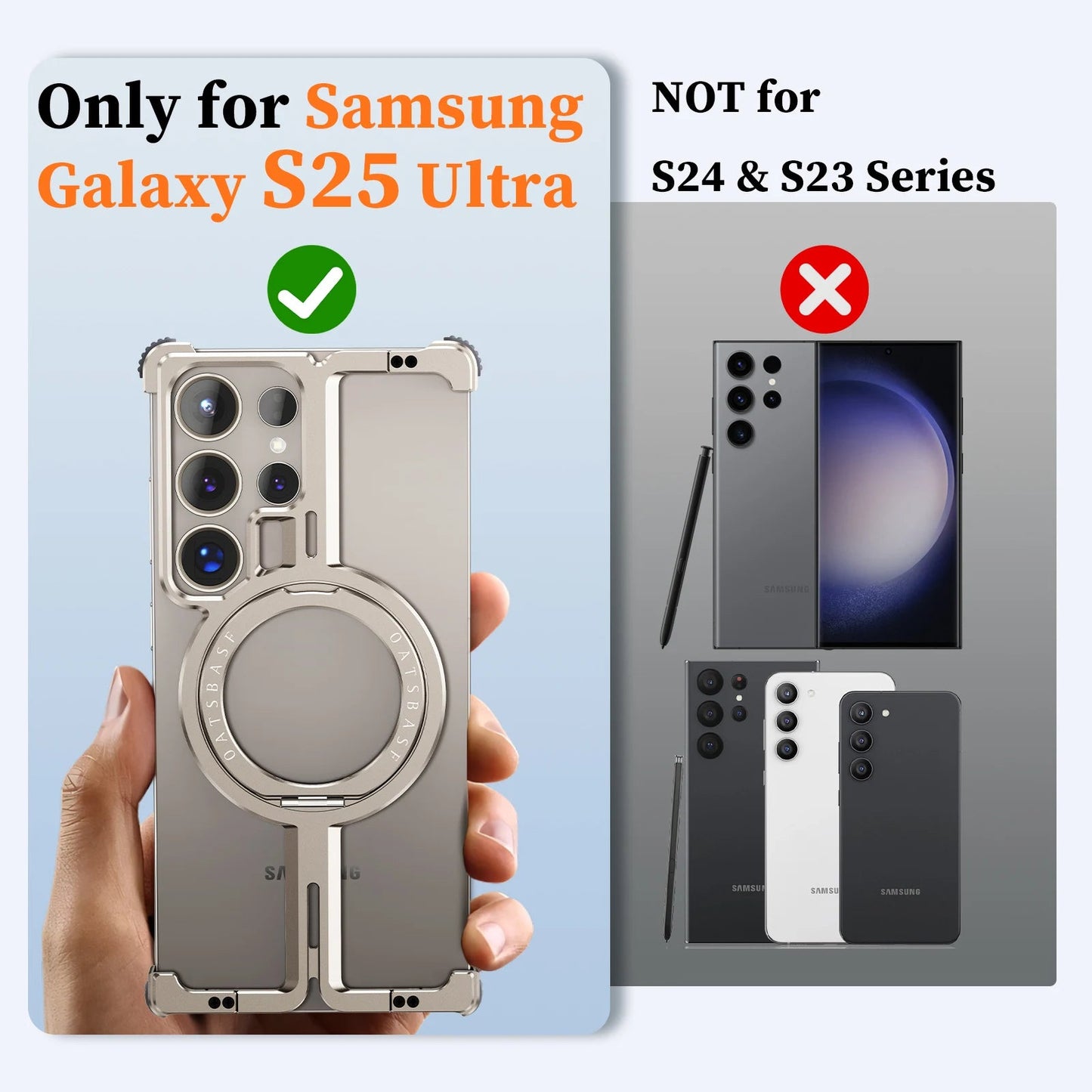 Samsung Galaxy S25 Ultra Metal Case, Frameless, Strong Magnetic Kickstand with MagSafe Case - Desert Titanium