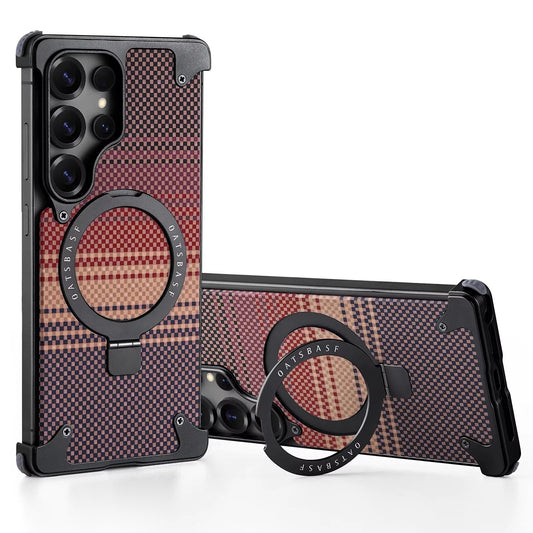 Samsung Galaxy S25 Ultra Metal Case, Frameless Leather Magnetic Invisible Stand Cover - Black