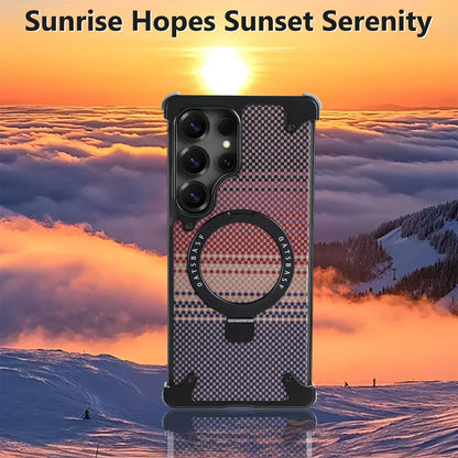 Samsung Galaxy S25 Ultra Metal Case, Frameless Leather Magnetic Invisible Stand Cover - Black
