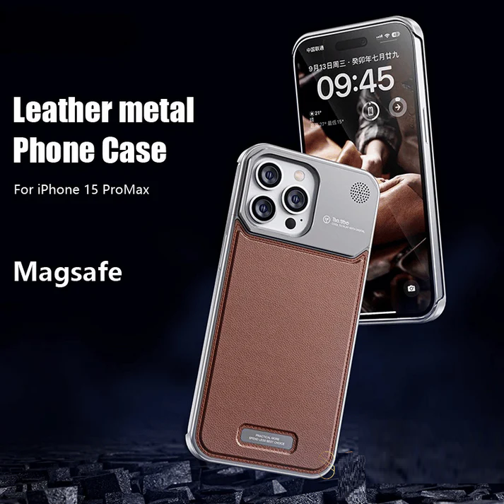 iPhone 15 Pro Max Super Slim AeroFLex Metal Frame Vegan Leather Case with Magsafe - Black