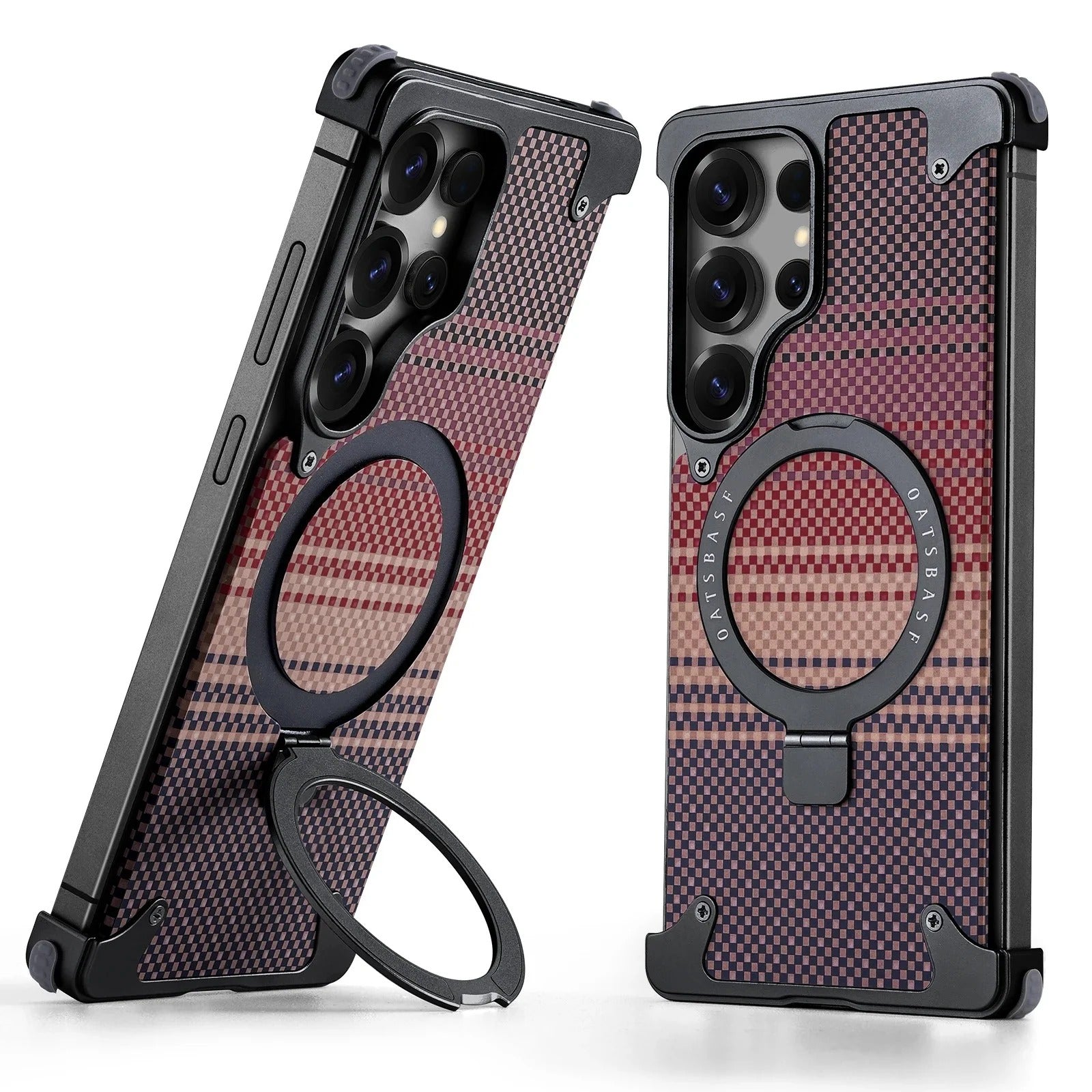 Samsung Galaxy S25 Ultra Metal Case, Frameless Leather Magnetic Invisible Stand Cover - Black