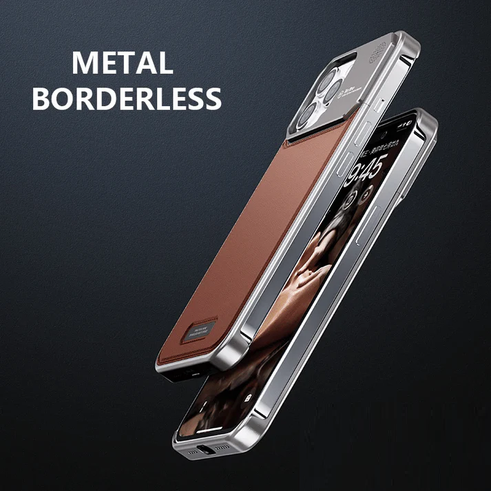 iPhone 15 Pro Max Super Slim AeroFLex Metal Frame Vegan Leather Case with Magsafe - Brown