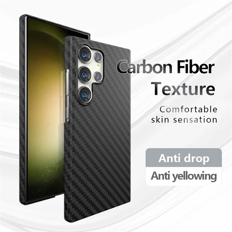 Samsung Galaxy S23 Ultra Carbon Fiber Texture Ant-fingerprint Matte Case - Black-Silver