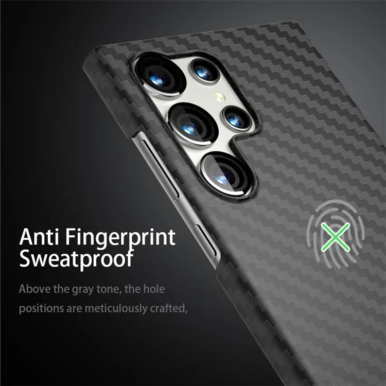 Samsung Galaxy S23 Ultra Carbon Fiber Texture Ant-fingerprint Matte Case - Black-Silver