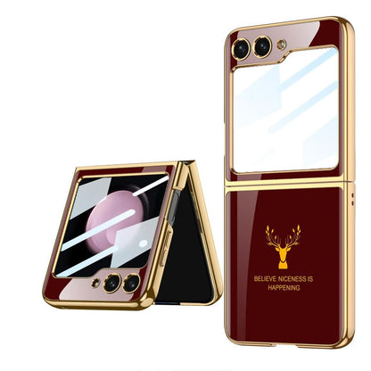 Samsung Galaxy Z Flip 5 Deer Pattern Glass Case-Wine