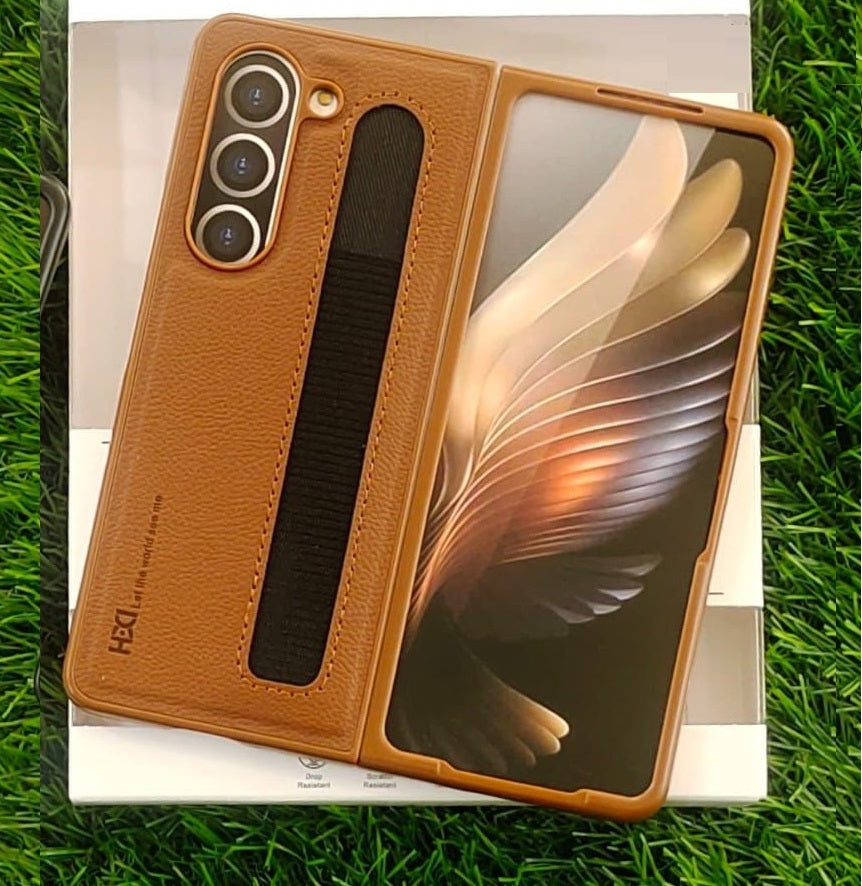 Samsung Galaxy Z Fold 5 HBD Leather Case With Pen slot-Brown