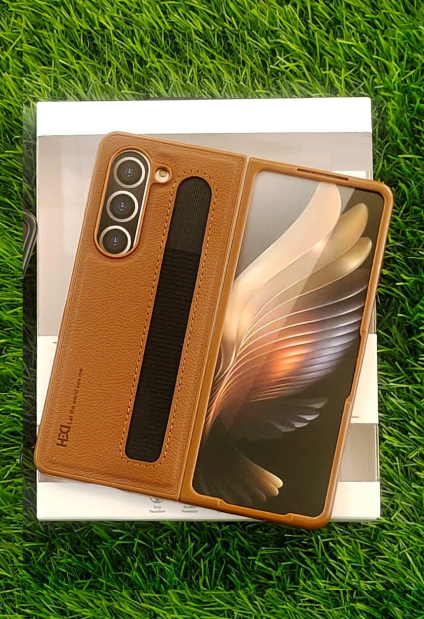 Samsung Galaxy Z Fold 5 HBD Leather Case With Pen slot-Brown