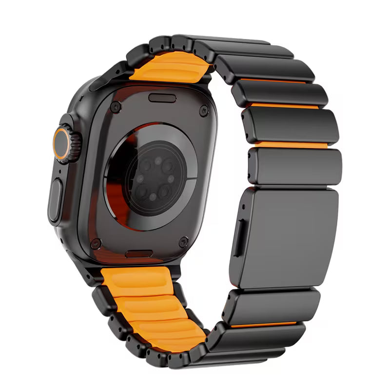 Titanium Alloy Sports Band Stainless Steel Chain Strap with FKM Rubber for iWatch (42-44-45-46-49 MM) - Black