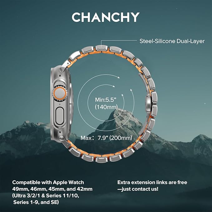 Titanium Alloy Sports Band Stainless Steel Chain Strap with FKM Rubber for iWatch (42-44-45-46-49 MM)
