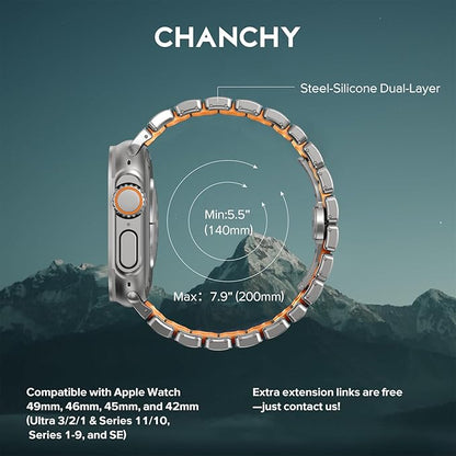Titanium Alloy Sports Band Stainless Steel Chain Strap with FKM Rubber for iWatch (42-44-45-46-49 MM)