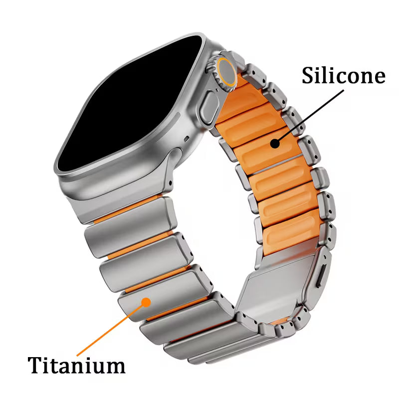 Titanium Alloy Sports Band Stainless Steel Chain Strap with FKM Rubber for iWatch (42-44-45-46-49 MM)